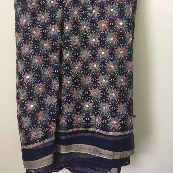 Vintage Navy-Blue BAGH PHULKARI chiffon SAREE SARI - Picture 1 of 10